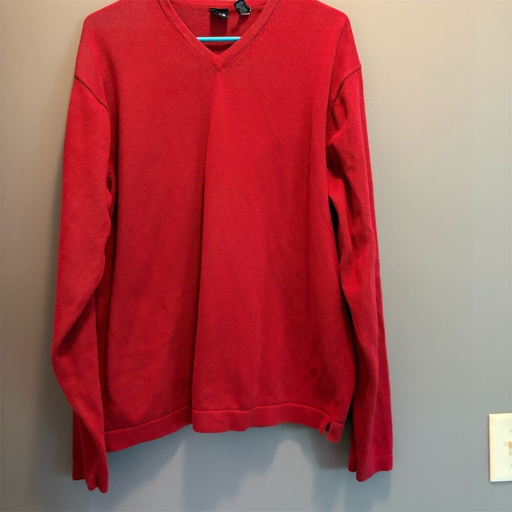 GAP Sweater Mens Size L Burgundy Solid Knit V-Neck Pullover Long Sleeve